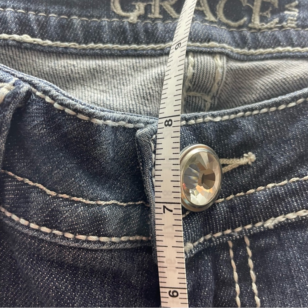 Grace in LA Women's Western Whiskering Embroidered fading Bootcut Jeans - Picture 8 of 10
